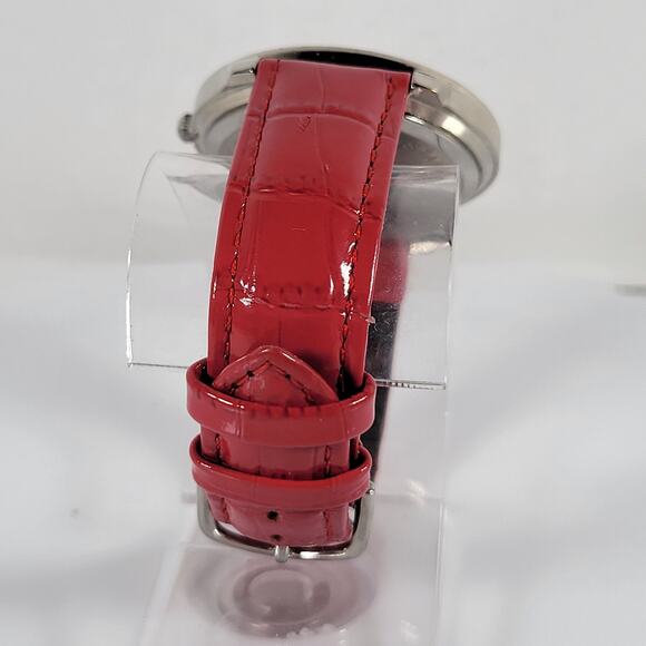 Red Crystal Bezel Quartz Watch with Leather Strap, Analog Display, 40mm Case - Picture 14 of 16